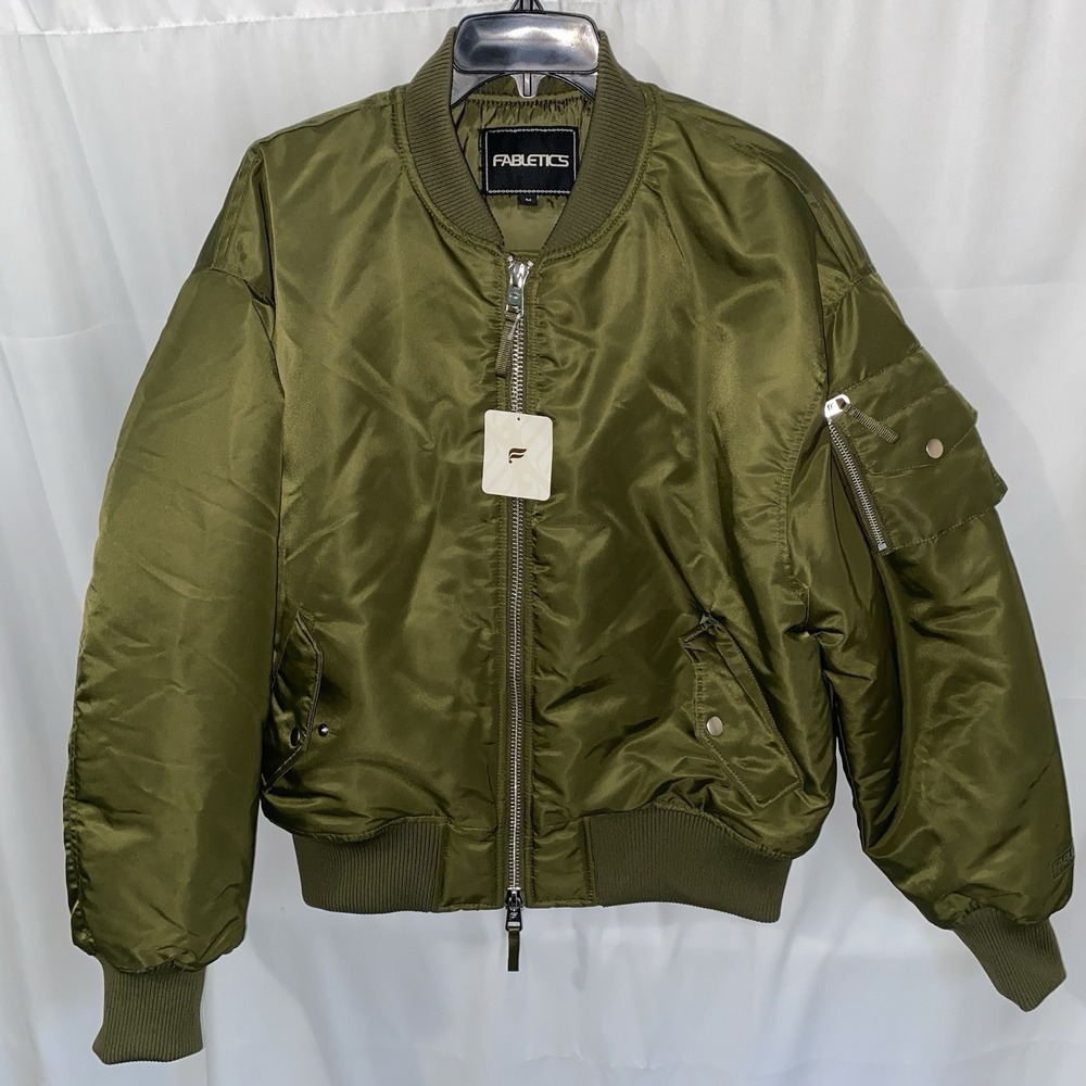 NWT Fabletics Iconic Bomber Jacket‎ Women's Medium In Dark Moss